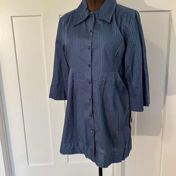 Mac & Jac shirt dress blue academia 3/4 sleeve & pockets NWT pinstriped size 10 - Picture 1 of 15